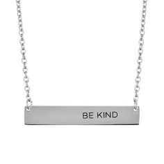 18 inch Stainless steel Be Kind necklace with 2 inch extender. In a world where you can be anything, be kind. 100% of the proceeds of this necklace will be donated to Mamas for Mamas. Kind Bar, Kind Bars, Infinity Pendant, Jewelry Case, Bar Necklace, In A World, Be Kind, Free Jewelry, White Gold Diamonds