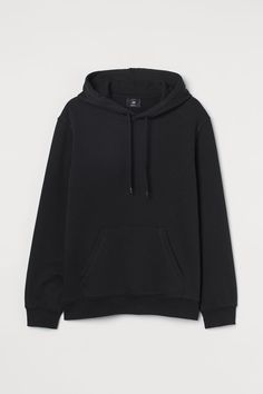 Relaxed-fit sweatshirt hoodie in cotton-blend fabric. Lined drawstring hood  kangaroo pocket  long sleeves  and ribbing at cuffs and hem. Soft  brushed inside. Baggy Black Hooded Sweatshirt, Casual H&m Cotton Hoodie, Black Heavyweight Hoodie Sweatshirt, Plain Black Hoodie, H&m Cotton Hooded Hoodie, Style Combat Boots, Black Hoodie With Pockets, Relaxed Fit, Maroon Hoodie, Plain Hoodies