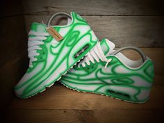 PLEASE READ FULL DESCRIPTION #INSTAGRAM: @beuniquecreate  3 week delivery available (UK only) ART YOU CAN WEAR  Over 900 pairs sold worldwide 'Green Cartoon' Nike Air Max 90  100% Authentic Nike's professionally prepped, painted and sealed I paint every pair to order  Please be 100% sure on your size before ordering Protected with a professional sealer to help protect your shoes under normal walking conditions *PLEASE NOTE* Please read delivery and return policies before ordering All Internation Green Custom Sneakers With Translucent Outsole For Sports, Custom Green High-top Running Sneakers, Green Custom Sneakers With Air Cushioning For Running, Sporty Green Custom Sneakers Fade-resistant, Green High-top Custom Sneakers For Running, Sporty Green Custom Fade-resistant Sneakers, Green High-top Custom Sneakers With Air Cushioning, Green Breathable High-top Custom Sneakers, Green Custom Sneakers With Air Max Cushioning For Streetwear