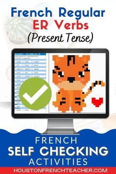 a computer screen with the words french regular er verbs present tense in front of it