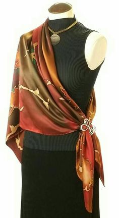 A Walk In The Woods, Scarf Knots, Silk Scarf Wrap, Ways To Wear A Scarf, How To Wear A Scarf, Silk Scarf Painting, Hand Painted Silk Scarf, Painted Silk, Fashion Blogger Style