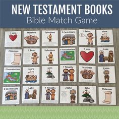 the new testament books bible match game is shown with pictures of people and animals on them