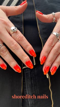 Red + orange firey flame nail designs Orange Flame Nails, Green Flame Nails, Flame Nail Designs, Flame Nails, Training Academy, Orange And Green