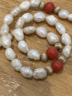 Fresh water Pearl necklace with coral beads and 14k gold filled beads 18 inches in length. Each pearl measures approximately 0.5 cm in length. Star Gift, Coral Beads, Freshwater Pearl Necklaces, Lovely Earrings, Chain Styles, Fresh Water, Freshwater Pearls, Pearl Necklace, Etsy Gifts