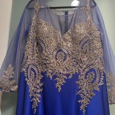 Size 22, Royal Blue With Beautiful Embellishment. 12" Train Paid $695.00 Plus Shipping. Stunning! Never Worn. Embellished Royal Blue Evening Gown, Royal Blue Embellished Evening Gown, Glamorous Blue Mother Of The Bride Dress For Wedding, Glamorous Blue Floor-length Mother Of The Bride Dress, Royal Blue Evening Dress With Sweep Train For Gala, Royal Blue Long Sleeve Evening Dress For Prom, Royal Blue Royal Style Gown For Evening, Royal Blue Gown For Gala, Royal Blue Glamorous Wedding Gown