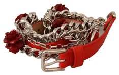 Dolce & Gabbana Elegant Floral Rose Waist Belt in Vibrant Women's Red Silver Waist Belt, Rosé Waist, Dolce Gabbana Belt, Fashion Forever, Dolce E Gabbana, Elegant Floral, Dolce & Gabbana, Metallic Accents, Vibrant Red