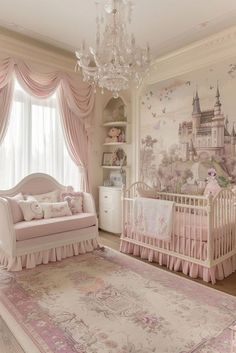 Princess Aurora Nursery, Dreamy Nursery Girl, Nursery Room Ideas Girl, Princess Baby Room, Sleeping Beauty Nursery, Aurora Nursery, Princess Room Ideas, Light Pink Room, Pink Nursery Ideas