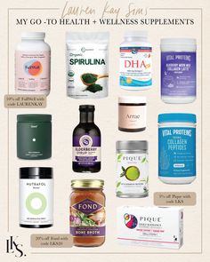 my go-to health + wellness supplements - Lauren Kay Sims Losing Weight Ideas, Supplements For Energy, Supplements For Hair Growth, Supplements For Skin, Weight Loose Tips For Women, Take Supplements, Lower Cortisol, Lauren Kay Sims