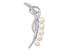 Rhodium over sterling silver polished loop pin brooch with 5-6mm white button freshwater cultured pearls. Measures approximately 1 11/16"L x 7/16"W. Elegant Pearl Brooches For Formal Occasions, White Pearl Brooches For Formal Occasions, Elegant White Pearl Brooches, Formal White Pearl Brooches, Silver Jewelry With Pearl Buttons As Gift, Elegant Silver Pearl Brooches, Classic Formal Pins, Formal Silver Pearl Brooch, Silver Pearl Brooch For Anniversary