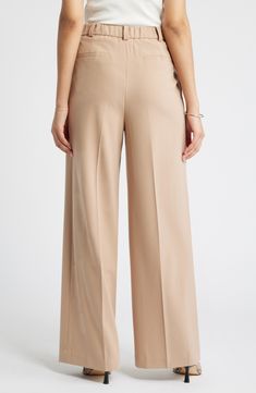 Move from desk days to drinks dates in gracefully draped pants cut from a feel-good fabric. 30" inseam; 24" leg opening; 13" front rise; 16 1/2" back rise (size 8) Zip fly with hook-and-bar closure 62% REPREVE® recycled polyester, 33% rayon, 5% spandex REPREVE recycled polyester is made from 100% post-consumer recycled plastic bottles Machine wash, tumble dry Imported Tailored Solid Full-length Bottoms, Tailored Full Length Solid Bottoms, Spring Business Casual Full-length Dress Pants, Formal Stretch Wide-leg Bottoms, Stretch Bottoms For Formal Spring Occasions, Beige Wide Leg Bottoms For Business Casual, Beige Stretch Wide-leg Dress Pants, Beige Stretch Wide Leg Dress Pants, Beige Full-length Dress Pants For Spring