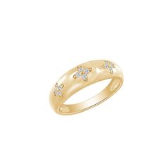 Radiance by Absolute™ .26ctw Starburst Dome Stack Ring Simulated diamonds create starburst-inspired designs on the domed top of this otherwise slender band, an elegant, everyday ring that looks great on its own and layered with other rings.         Approx. 27/32"L x 15/64"W x 3/32"H; shank 13/64"W     Stamped .925 sterling silver; gold plating; polished finish    Stone Information       All sizes and weights, including diamond equivalent weights (DE), are approximate     Total Carat Weight: 0.26ctw; 0.15ctw (DE)      Clear Absolute Simulated Diamond: Round Celestial Energy, Stack Ring, Dome Ring, Cubic Zirconia Jewelry, Everyday Rings, Signature Jewelry, Gold Stone, Everyday Accessories, Domed Ring