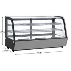 an image of a deli display case with measurements for the top and bottom section