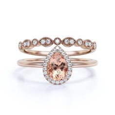 This promise ring is a visual indicator of your commitment. Beautiful Art Deco 1.75 Carat Pear Cut Affordable Morganite And Diamond Moissanite Engagement Ring, Classic Wedding Ring, One Matching Band in 10k Solid Rose Gold,Promise Ring, Anniversery Ring Size: 5.5.  Color: Red.  Gender: female.  Age Group: adult. Pear Rose Gold Engagement Ring, Engagement Ring Classic, Classic Wedding Ring, Rose Gold Promise Ring, Gold Promise Ring, Classic Wedding Rings, Classic Engagement Rings, Matching Band, Classic Wedding