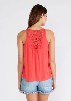 Women's Bohemian Tank Top + Sheer Lace Racerback Detail | LOVESTITCH Bohemian Crochet Top With Spaghetti Straps, Casual Camisole For Festival, Bohemian Cami Tank Top For Festival, Summer Tank Top With Lace Trim And Scoop Neck, Casual Lace Top With Spaghetti Straps And Lace Trim, Casual Lace Cami Top, Vacation Tank Crochet Top, Beach Camisole With Lace Top, Bohemian Cami Top With Lace Trim