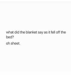 the text reads, what did the blanket say as it fell off the bed? on sheet