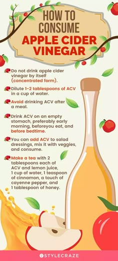 an apple cider vinegar recipe is shown in this graphic style, with the words how to