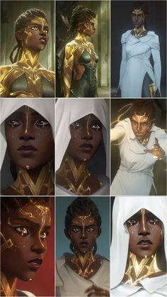 many different pictures of women with gold on their faces