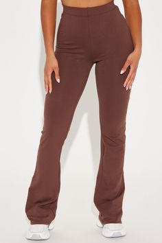 Available In Black, Taupe, Mauve, Chocolate, And Charcoal. Flare Pant Pull On Elastic Waist Stretch High Waist 95% Cotton 5% Spandex Imported | Adriana Flare Pant in Chocolate Brown size 1X by Fashion Nova Chocolate Fashion, Flare Pant, Flare Pants, Chocolate Brown, Fashion Nova, Elastic Waist, High Waist, High Waisted, Size Medium