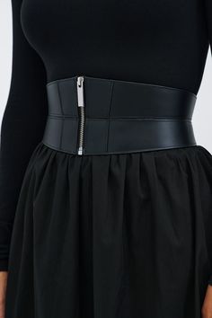 Black Leather Zip-Up Wide Waist Belt - Ophelia Belt | Marcella Business Professional Outfits, Wide Leather Belt, Designer Belt, Business Professional, Black Leather Belt, Summer Clothing, Wide Belt, The A Team, Black Belt