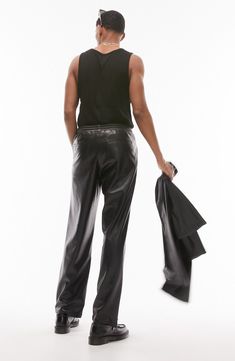 Every closet craves these easy elastic-waist pants crafted from sleek faux leather. Elastic waist Front slant pockets 100% polyurethane Machine wash, line dry Imported Black Leather Pants With Faux Front Pockets, Black Polyurethane Leather Pants For Work, Sleek Leather Pants With Tapered Leg For Fall, Sleek Tapered Leg Leather Pants For Work, Sleek Tapered Leg Leather Pants For Fall, Sleek Tapered Leather Pants For Work, Leather Pants With Faux Front Pockets For Work, Faux Leather Tapered Leg Work Pants, Sleek Faux Leather Pants With Belt Loops