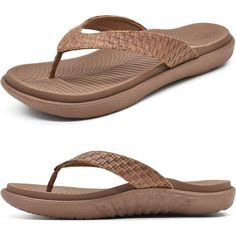 Experience everyday ease with these Comfortable Flip Flops Sandals, designed with both comfort and style in mind. The woven strap detail adds a touch of sophistication, making them versatile for beach outings or casual city strolls. Features: Upper Material: The sandals are made with a high-quality leather exterior for a classic look. Sole Composition: A durable rubber material forms the sole, providing reliable footing. Footbed Composition: The sandals feature a PU fabric type, known for its fl Brown Flip Flops With Textured Footbed For Vacation, Brown Textured Footbed Flip Flops For Vacation, Brown Textured Flip Flops For Vacation, Brown Synthetic Sport Sandals For Vacation, Brown Synthetic Flip Flops For Vacation, Brown Textured Flip Flops For Beach, Comfortable Brown Sport Sandals For Vacation, Brown Synthetic Flip Flops For Beach, Brown Beach Sport Sandals With Cushioned Footbed