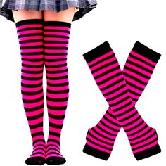 Over-The-Knee Striped Socks And Gloves Hot Pink & Black Striped Lace Up Back Bandana Backless Crop Top Nwt Hot Pink / Small Emo Baddie, Baddie Clothes, Emo Stuff, Backless Crop Top, Over The Knee Socks, Striped Socks, Knee Socks, Over The Knee, Black Stripes