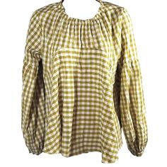 It Is A Size S But Is Oversized So Fit A M & A Fits A S Loosely. Nwt -Brand New Cotton Blend Gingham Check Plaid Print Long Sleeve 20.5" Bust 22" Lenght Free Shipping Plus 10% All Bundles $10 Off Your First Poshmark Purchase Sign Up Code Poshgramgirl L Khaki Olive Army Green Mustard Yellow Gold Casual Plaid Top With Puff Sleeves, Spring Plaid Puff Sleeve Top, Plaid Puff Sleeve Top For Spring, Casual Gingham Puff Sleeve Blouse, Casual Gingham Blouse With Puff Sleeves, Chic Plaid Puff Sleeve Tops, Gingham Puff Sleeve Top For Fall, Chic Gingham Long Sleeve Blouse, Chic Gingham Blouse For Fall