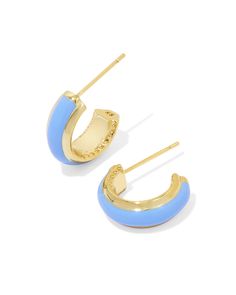 Amp up your earring game with the Ainsley Gold Huggie Earrings in Light Blue Enamel. The minimal huggie style goes bold with hand-painted enamel embellishments, and the sides feature our signature hoofprint detailing for added texture. Lightweight enough for all-day wear, this pair will take any look from everyday to occasion ready. Metal 14k Yellow Gold Over Brass Material Light Blue Enamel Closure Ear Post Size 0.59"L X 0.56"W StationDue to the one-of-a-kind nature of the medium, exact colors Statment Earrings, Dance Christmas, Hooped Earrings, Bday Wishlist, Hoof Print, Short Pendant Necklace, Gold Huggie Earrings, Surf Jewelry, Preppy Jewelry