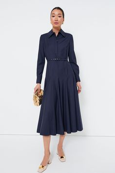 Navy and Black Marione Prince of Wales Dress | Emilia Wickstead Business Professional Attire Women, Emilia Wickstead Dress, 15 Shoes, Business Professional Attire, Paris March, Beautiful Wardrobe, Classic Shirt Dress, Ruby Slippers, Emilia Wickstead