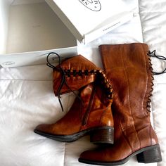 Never Worn Steve Madden Lace Up Boots. Brown Wide Calf Lace-up Boots, Fall Lace-up Boots With Stacked Heel, Medium Width, Brown Leather Lace-up Boots With Wide Calf, Brown Leather Lace-up Boots For Wide Calves, Brown Wide Calf Knee-high Lace-up Boots, Brown Knee-high Wide Calf Lace-up Boots, Brown Knee-high Lace-up Boots For Spring, Casual Leather Lace-up Boots With Wide Calf, Fall Knee-high Lace-up Boots Medium Width