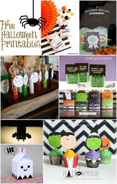 halloween printables and crafts are featured in this collage with text that reads free halloween printables