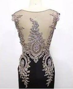 The contract of the beaded embroidery and the black fabric on this elegant evening gown makes the design pop. Elegant Evening Gown, Black Evening Gown, Evening Gowns Elegant, Pageant Gowns, Illusion Neckline, Fashion Website, Dress Design, Sheer Fabrics, Beaded Embroidery