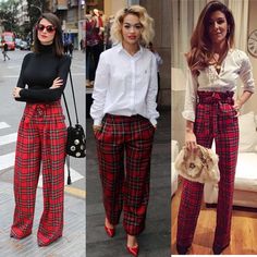 Red Tartan Trousers Outfit, Red Plaid Suits Women, Plaid Red Pants Outfit, Red Checkered Pants Outfit, Plaid Red Pants, Tartan Christmas Outfit, Business Casual Christmas Outfit, Tartan Pants Outfit, Tartan Outfit Women