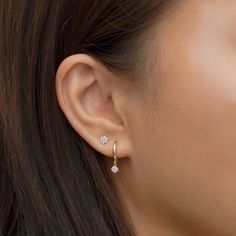 Huggie Drop Earrings, 14K Gold Hoops, Dangle Huggie Earrings – AMYO Jewelry 2 Lobe Earrings, Double Lobe Piercing Studs, Double Piercing Hoop And Stud, Double Ear Piercing Small Ears, Cute Doubles Piercings, 2nd Ears Pierced, Lobe Earrings Double, Double Ear Piercing Combinations, Two Piercing Ear