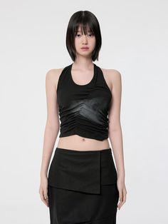 This is a trendy and feminine top by FLARE UP that is made out of high quality and sturdy material. With distinctive mood of the design and comfortable wear, you can style it for your casual daily outfit.- Irregular shirring detail- Halter tie neckline detail- Trendy and feminine mood Trendy Asymmetrical Ruched Top, Chic Stretch Tops With Ruched Sides, Summer Night Out Tops With Ruched Sides, Summer Ruched Sides Top For Night Out, Summer Tops With Ruched Sides For Night Out, Versatile Black Ruched Tops, Black Foldover Top For Night Out, Casual Black Tops With Foldover Top, Casual Black Foldover Top