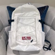 White Backpack From The Supreme Fw17 Season, It Has Little Stains But Nothing Major Supreme Bag, White Backpack, The Supreme, Color White, Backpacks, Man Shop, White, Color