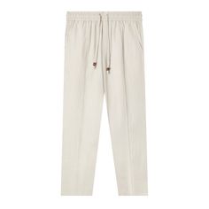 Front-facing product image of the 'Easy-Going Pants' in Sand linen that showcases its elasticized waist linked to drawstrings with varnished wood stoppers, sewn pleat, functional button-fly, and zippered side pocket concealed on right side seam, shot on a white background. Cream Linen Pants For Work, Cream Linen Workwear Pants, Tailored Beige Linen Pants, Relaxed Pants, Waistband Pants, Family Photo Album, Relax Pants, Linen Shop, Easy Going