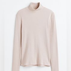 Ribbed Mock Neck Turtleneck Beige Turtleneck Top With Ribbed Collar, Ribbed Beige Turtleneck Top, Beige Ribbed Turtleneck Top, H&m Stretch Tops For Winter, H&m Ribbed Stretch Tops, H&m Long Sleeve Solid Color Top, Classic Ribbed Funnel Neck Top, H&m Tops For Layering In Fall, H&m Classic Long Sleeve Top