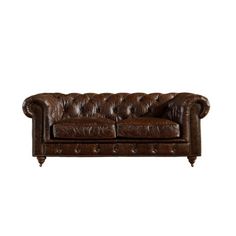 a brown leather couch on a white background