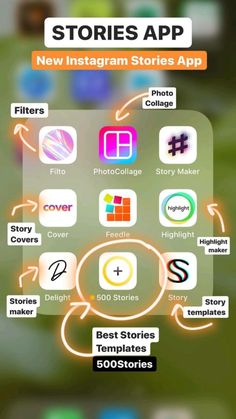 an iphone screen with the text stories app on it and several icons in different colors