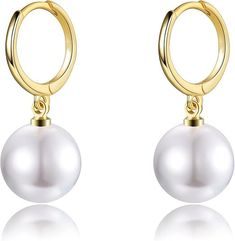 PRICES MAY VARY. 【TOP QUALITY】These gold pearl drop earrings with 12mm white pearl. Pearls are lab-created, made from Mother of Pearl. They are covered with natural nacre, giving them a brilliant glow. The metal part is made of copper and S925 silver, which is harmless to health. Our elegant pearl drop earrings are suitable for almost all ears. 【DESIGN】These pearl dangle studs earrings with posts featuring a beautiful pearl dangle are the perfect combination of trendy and classic. Pearl is a ele White Round Huggie Earrings With Pearl Drop, White Round Hoop Earrings With Lever Back, White Stone Jewelry, Drop Earrings Pearl, Jewelry For Wedding, Pearl Drop Earrings Gold, Tory Burch Earrings, Gemstone Hoop Earrings, Silver Pearl Earrings