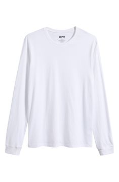 Remarkably soft, this lightweight, breathable cotton T-shirt looks great when you wear it on its own and makes a smart choice for layering when the temperatures drop. 28 1/2" length (size Medium) Crewneck Long sleeves 100% cotton Machine wash, tumble dry Imported White Long Sleeve Shirt, Long Tshirt, Fabric Gift Bags, Book Decor, Fabric Gifts, Nordstrom Store, Free Fabric, Print Gifts, White Long Sleeve