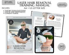 Laser Hair Removal Training Manual, Laser Hair Removal Guide, Laser Clinic Hair Removal Course, Edit in Canva --- Buy Today, Edit Today, Use Today!  ALL MANUALS CAN BE DOWNLOADED AS PDF EBOOKS FREE IN CANVA An easy to use, modern & educational laser hair removal training guide that provides step-by-step instructions for the required techniques and lasers. It is ready to use right away, fully loaded and ready to go instantly, or you can quickly and easily customize the content to match your own l Area Lesson, Nail Salon Prices, Skin Anatomy, Laser Clinic, Anatomy Lessons, Male Chest, Salon Price List, Fractional Laser, Intense Pulsed Light