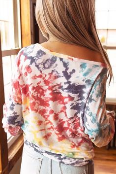 Multicolor Tie Dye Long Sleeve Top White Skinnies, Autumn Sleeve, Tie Dye Long Sleeve, Pink Tie Dye, Tie And Dye, Tie Dye Patterns, Print Style, Hooded Sweater, Top Women