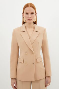 A Sculptural Rendition Of The Classic Blazer, This Piece Offers Endless Sophistication. Sharp Tailoring And Double-Breasted Buttons Create A Cinched Silhouette, While Classic Notched Lapels And Flap Pockets Add A Traditional Touch. Style This Blazer With Co-Ordinating Tailored Trousers For A Powerful Ensemble, Or Size Up For A Contemporary, Oversized Aesthetic.Notched Collardouble Breastedtailored Tailored Jacket Women, Petite Wedding Guest Dresses, Oversized Aesthetic, Honeymoon Outfits, Outfits Petite, Petite Coat, Plus Size Coats, Fall Outfits For Work, Classic Blazer