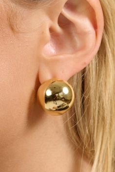 Spherical huggie hoop earrings. Hinge closure. Gold-plated brass. .75 inches in diameter. Imported. All jewelry sales are final. Leo Lilith, Huggie Earrings, Iron Decor, Huggie Hoop Earrings, Huggies Earrings, Jewelry Sales, Body Jewelry, Pearl Earrings, Hoop Earrings