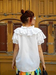 Vintage Cotton Folk Blouse Embroidered Edwardian Top | Etsy White Feminine Peasant Top With Ruffles, White Cotton Eyelet Blouse, Bohemian Broderie Anglaise Short Sleeve Blouse, Bohemian Blouse With Broderie Anglaise Short Sleeves, White Cotton Blouse With Ruffles, White Cotton Peasant Top With Ruffles, Feminine Cotton Blouse With Broderie Anglaise, Summer Cotton Top With Broderie Anglaise Embroidery, White Cotton Feminine Peasant Top