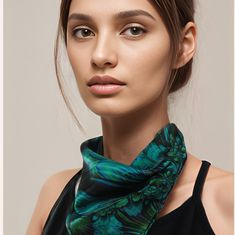 This flirty little 16" mini scarf is just big enough to add a sophisticated accent to your outfit without bulk. "Reaction" is a Fractal design in brilliant green.  Bright colors in art-to-wear on very high quality silk satin tiny scarf with a hand-rolled hem.  * Digitally printed original design * 100% silk satin * Approx. 16" square * Hand-rolled hem * Dry clean or hand wash in cold water * Ironing OK. Use of press cloth recommended. * Arrives packed in an elegant gift-box IMPORTANT SIZING NOTE Trendy Scarf Neckwear As Gift, Trendy Green Silk Scarf Gift, Trendy Green Scarves As Gift, Trendy Green Scarves For Gifts, Trendy Green Scarves For Gift, Trendy Green Scarf For Gift, Chic Green Silk Scarf For Gift, Chic Green Silk Scarf Gift, Chic Green Scarf For Gift