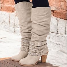 Category:Boots; Upper Materials:Faux Leather; Embellishment:Buckle; Season:Fall,Winter; Heel Type:Cone Heel,Chunky Heel; Gender:Women's; Size Suggestion:standard size, select your usual size; Toe Shape:Round Toe; Type:Knee High Boots; Style:Casual,Minimalism,Vintage; Heel Height(inch):2-3; Outsole Materials:Rubber; Occasion:Daily,Outdoor; Closure Type:Zipper; Pattern:Solid Color; Listing Date:10/19/2023; Production mode:Self-produce; 2024 Trends:Motorcycle Boots,Plus Size,Heel Boots Knee High Boots Winter, Fashion Cowboy Boots, Western Vintage, Slouchy Boots, Loafers Online, Western Boots Women, Stiletto Boots, Slouched Boots, 2024 Trends