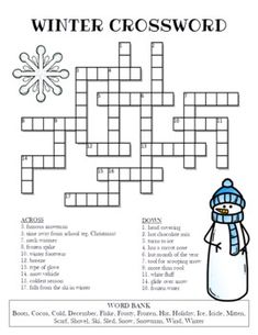 a crossword puzzle with snowflakes on it and the words winter crossword